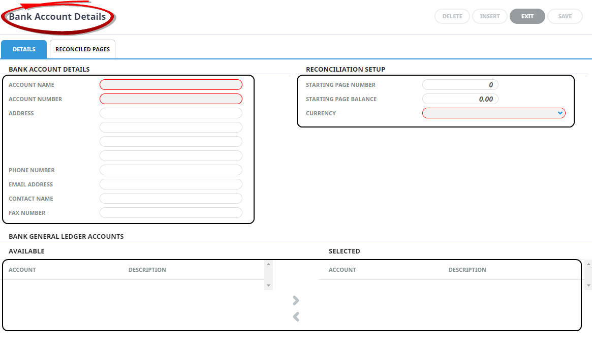 Bank Reconciliation Setup