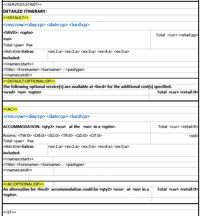 Optional Services Section