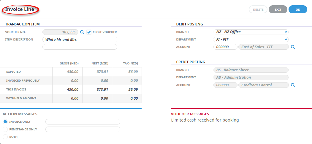 Insert Single Invoice Line